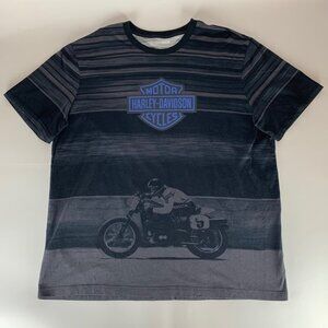 Harley Davidson Cycles Black Blue Striped Short Sleeve Crewneck Shirt Mens XL
